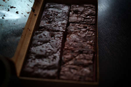 Chocolate Brownies in brown paper packageの写真素材