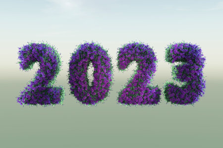 3D Illustration, 3d rendering . number 2023 made of flowers