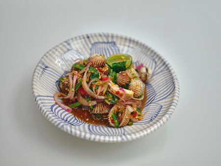 Thai street food , Spicy blood cockle saladの写真素材