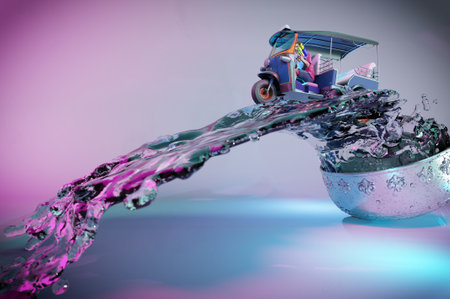 3d rendering,Songkran Water festival or Thailand Traditional New Year's Day. People playing water...