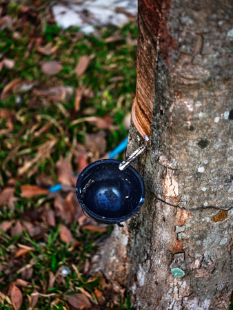 Rubber is harvested in the form of the latex from the rubber tree.の写真素材
