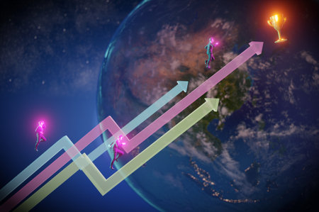 3d illustration . Concept of team work , success . Business go on growing arrow