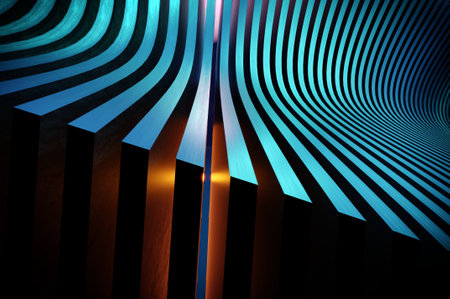 3D Illustration , Abstract blue metal warped Diagonal Striped Background. waved lines pattern. Brand new style for your business designの写真素材