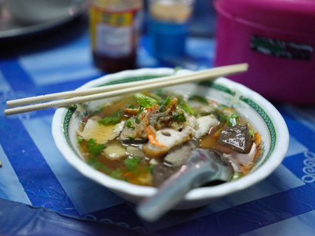 Thai street food ,  Name Tom Yum noodles with pork  .の写真素材