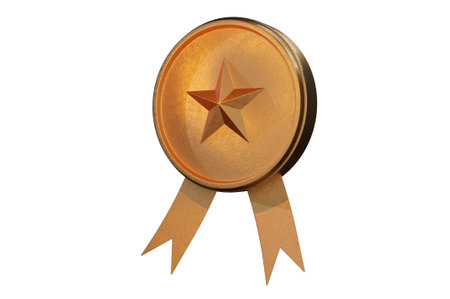 3D Illustration,Gold metal star icon isolatedの写真素材