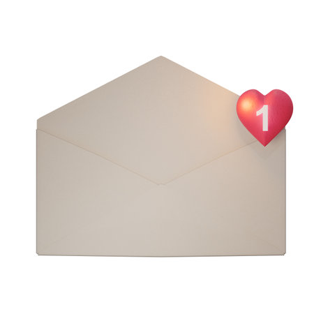 3D Illustration ,realistic  notification of new message. on transparent background . Concept email sent letter to social media marketing , Valentine 's day , love ,weddingの写真素材