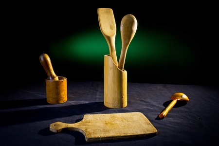 Kitchen appliances on a black backgroundの写真素材