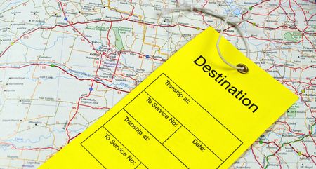 Yellow Liuggage Tag and Road Mapの写真素材