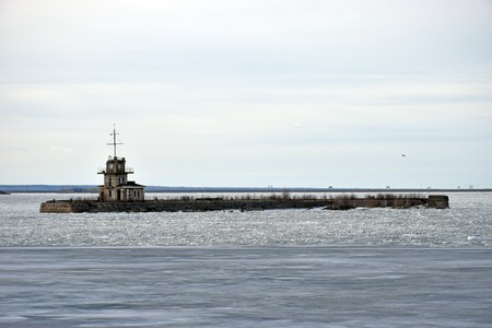 Island old Fort off the coast of Kronstadt winter day in a hazeの写真素材