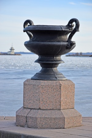 The cast-iron monument big bowl on the waterfront of Kronstadtの写真素材