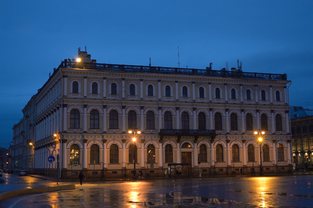 The Institute of plant breeding named after academician Vavilov in St. Petersburg at night without illuminationの写真素材