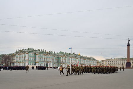 ST.PETERSBURG, RUSSIA - APRIL 28, 2016: The cordon at the Palace square in preparation for victory parade in St. Petersburg 2016-04-28のeditorial素材