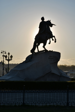 Monument to Peter 1 the bronze horseman back in the sunlight in St. Petersburgの写真素材