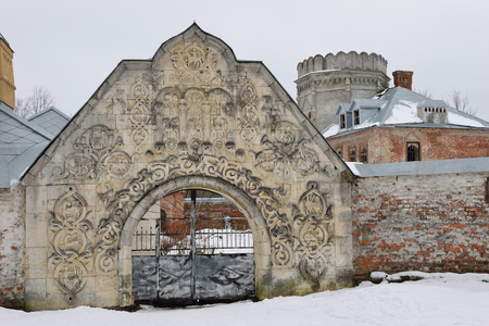 The old gate of the town of Theodore in Pushkin, the Academic prospect 18, St Petersburgの写真素材
