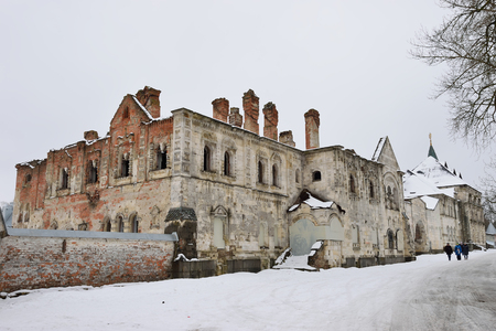 Old crumbling building in the Theodore town in Pushkin, the Academic prospect 18, St Petersburgの写真素材