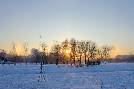 Halo (Sunny winter rainbow) in winter Park at Pulkovo in St. Petersburgの写真素材