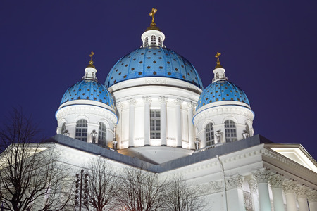 Trinity Cathedral with illumination at night in St. Petersburgの写真素材
