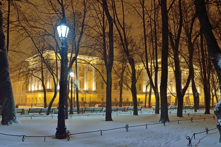Admiralty Park and Avenue in the snow  nightの写真素材