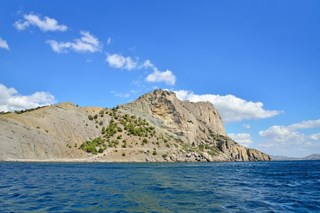 View from boat at sea on the coast in the village of Novy Svet. Crimea.の写真素材