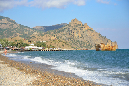 The beach in the Resort village with views of the Karadag. Crimeaの写真素材