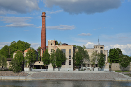 PSKOV, RUSSIA - MAY 17, 2016: The old factory on the Waterfront of Naval gloryの写真素材