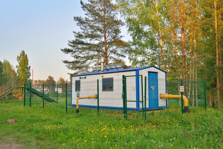 Gas distribution station with the solar battery of the fence in  summerの写真素材