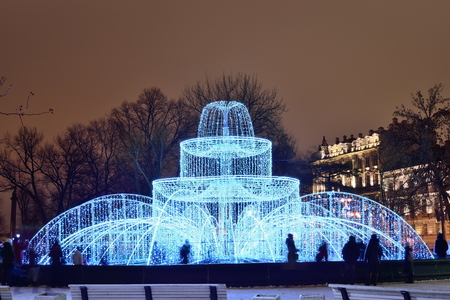 Lighted fountain near the Admiralty building, the winter nightの写真素材