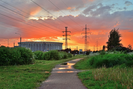 Sports and Concert complex St. Petersburg , the former V. I. Lenin at sunset after rainの写真素材