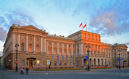 The building of the Legislative Assembly of St. PETERSBURG lit by the setting sun in Saint-Petersburg.の写真素材