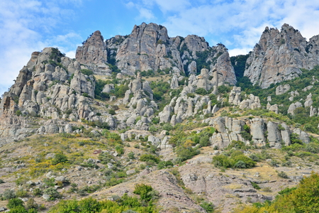 Stone pillars and rocks in the valley of ghosts. Crimeaの写真素材
