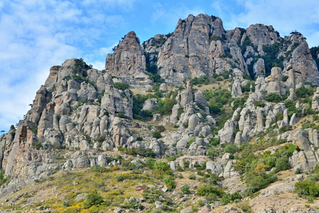 Stone pillars and rocks in the valley of ghosts. Crimeaの写真素材