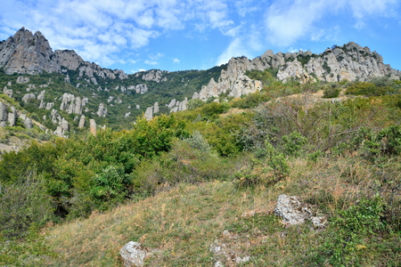 Stone pillars and rocks in the valley of ghosts. Crimeaの写真素材