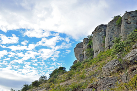 Stone pillars in the valley of ghosts. Crimeaの写真素材