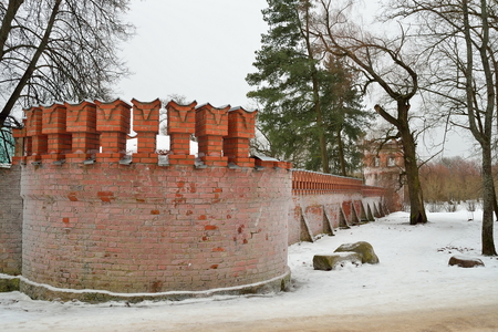Old brick wall in frost. Pushkin, Tsarskoe Seloの写真素材