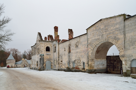 The old crumbling building of the Refectory in the Fedorovsky Gorodok in Pushkinの写真素材