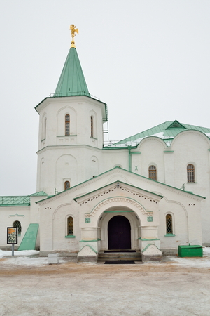 Military chamber, the white building on Farm road in the town of Pushkin in winterの写真素材