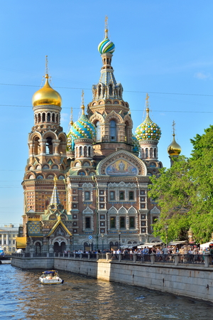 Orthodox Cathedral of the Savior on Blood on Griboedov channel quayの写真素材
