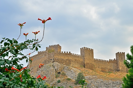 View of Sudak fortress of the city. Crimea. Sudakの写真素材