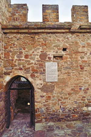 Sign Consular Castle on the wall of Genoese fortress. Crimeaの写真素材