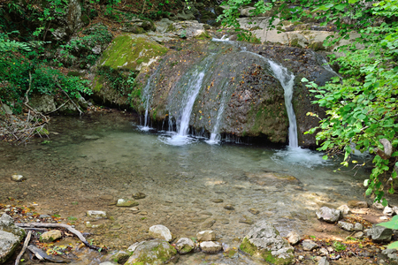 Rapids and waterfalls on the river East Ulu-Uzen in the gorge haphal. Crimeaの写真素材