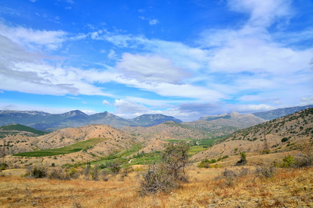 The landscape on the highland with blue sky and clouds. Crimeaの写真素材