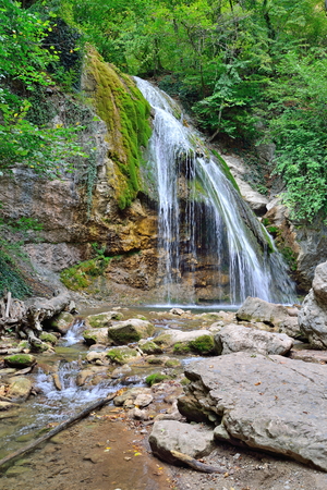 Dzhur-Dzhur waterfall on the river East Ulu-Uzen in the gorge haphal, village General. Crimeaの写真素材