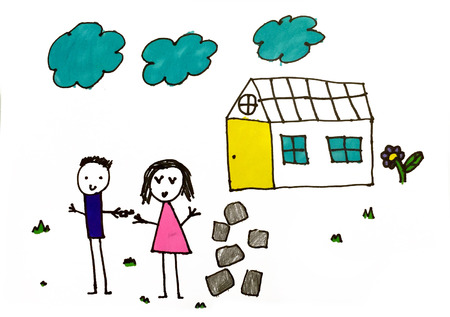 Kids drawing - Home insuranceの写真素材