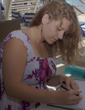 Artist Concentrating on Her Workの写真素材