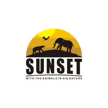 Vector of natural scenery in the forest at sunsetのイラスト素材