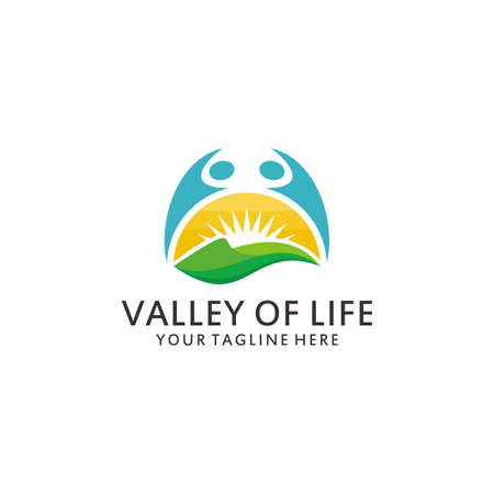 Valley, sun and people modern vectorのイラスト素材