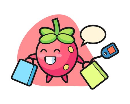 Strawberry cartoon holding a shopping bagのイラスト素材