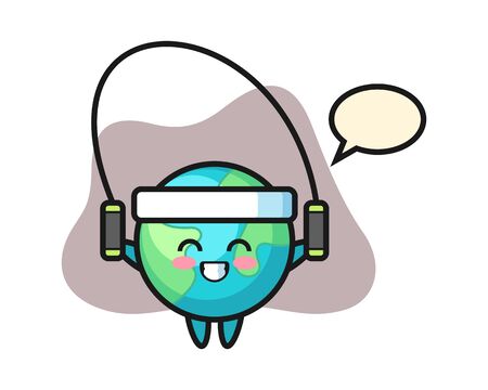 Earth cartoon skipping ropeのイラスト素材