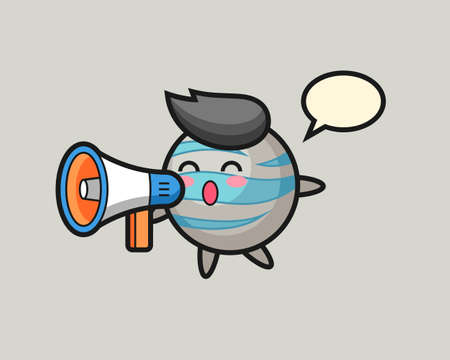 Planet cartoon holding a megaphone, cute style mascot character for t shirt, sticker design, logo elementのイラスト素材
