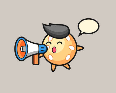 Sesame ball cartoon holding a megaphone, cute style mascot character for t shirt, sticker design, logo elementのイラスト素材